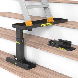 Tanfix Foldable | Heavy-Duty Ladder Extender Pro, High Strength Steel Material Design Ladder Extension Pro for Stairs w/Non-Slip Mat, 11.4-18" Adjustable Height, Applicable Ladder Feet Spacing 25"