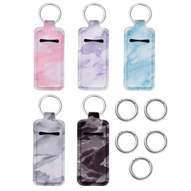 IheDovb Chapsticks Holder Keychain, Marble Chapsticks Holder for Lipstick with Clip Stocking Stuffers for Teen Girls Women (Marble, 5)