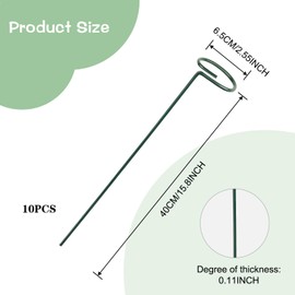 WOOPSOO 10 Pcs 16 Inch Plant Support Stakes Metal Single stemmed Flower Support Hoops Garden Plant Stakes Plant Prop for Home Outdoor Indoor Amaryllis Orchid Lily Rose Peony Tomatoes Gladiolus