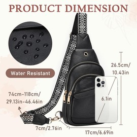 Kasgo Sling Bag for Women, Vegan Leather Crossbody Fanny Packs Lightweight Multipurpose Chest Bag Shoulder Bag for Hiking Work Travel, Black