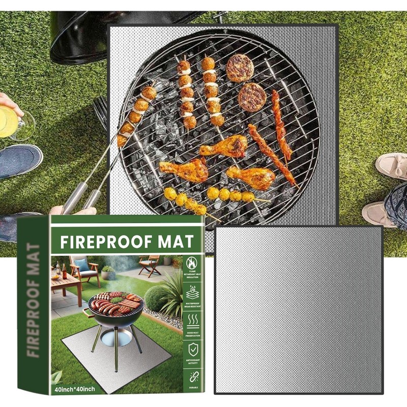 Fire Pit Mat,100x100cm Fi/Reproof Heat Resistant BBQ &Grill Mat for