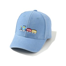 Kids Cartoon Little Train Print Sun Hat Cap Sun Protection Baseball Cap for School Boys Girls Age 3-7 Years Old Blue