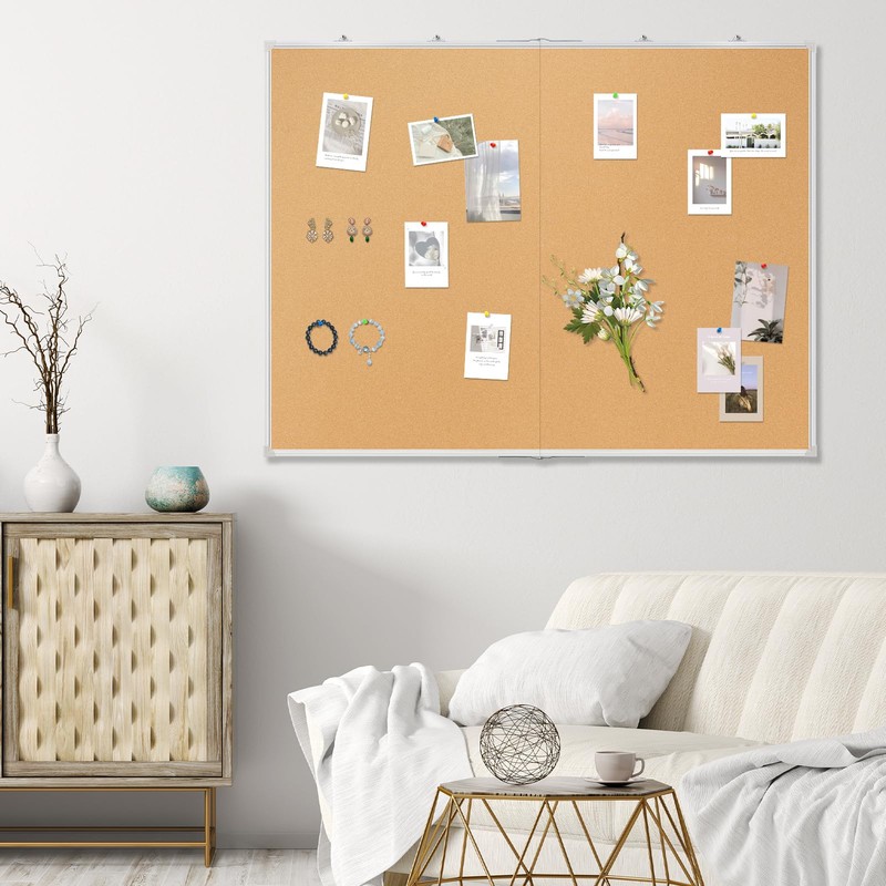 AMUSIGHT Double-Sided Large Cork Board, 48" x 36" Foldable Hanging