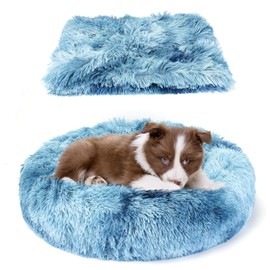 Belababy Dog Cat Donut Bed with Soft Blanket, Calming Dog Cat Bed Small with Soft Plush, Puppy Bed Dog Beds with Fluffy Cuddler, Anti Anxiety Dog Bed with Anti-Slip Bottom (XS, Gradient Blue)