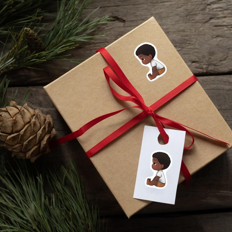 4 x Small 50mm 'Cute Sitting Boy' Permanent Sticker Decals