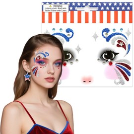 4th of July Face Gems,Patriotic Jewels Stick on Face Glitter Colourful Lines Eye Gems Face Stickers for Women, Body Eyes Face Tattoos Sticker for Independence Day Party Festival Accessor 1 Sheet