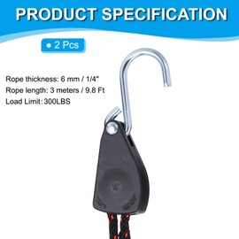 PATIKIL 2 Pcs Kayak Rope Tie Down Straps, 1/4" x 10 ft Heavy Kayak Rope Straps Canoe Bow and Stern Tie Downs Straps Adjustable Rope Hanger Ratchet Kayak Transport Accessories