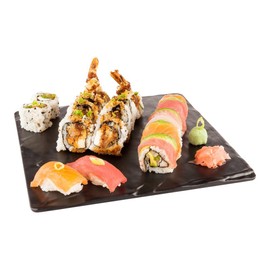 Restaurantware Voga 10 x 10 Inch Serving Plates 4 Square Charcuterie Boards - Premium Mimics The Look Of Slate Black Melamine Serving Platters Serve Appetizers Or Desserts For All Occasions