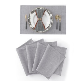 4 Piece 12 x 18 inch Soft Faux Linen Place Mats Heat Resistant Dining Table Place Mats Cloth Kitchen Table Mats 12x18 Grey