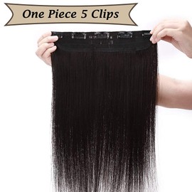 UK-Fashion-Shop Clip-In Real Hair Extensions, 100% Remy Real Hair, 1 Weft, 5 Clips, Hair Extensions, Straight Human Hair Extensions, 50 cm / 50 g (1B Natural Black)