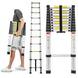 Aluminum 10ft Telescoping Ladder Extension Ladder Multi Purpose Ladder with Rubber Feet for Buliding Home Clean Household Daily Replace The Bulb,330 Lb Capacity/150 kg,3.2M