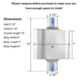 TECTRUC Universal 2.5 inch Exhaust muffler Single chamber 2.5 muffler Performance mufflers 2.5 inch Aggressive Deep Sound with 2* exhaust clamps
