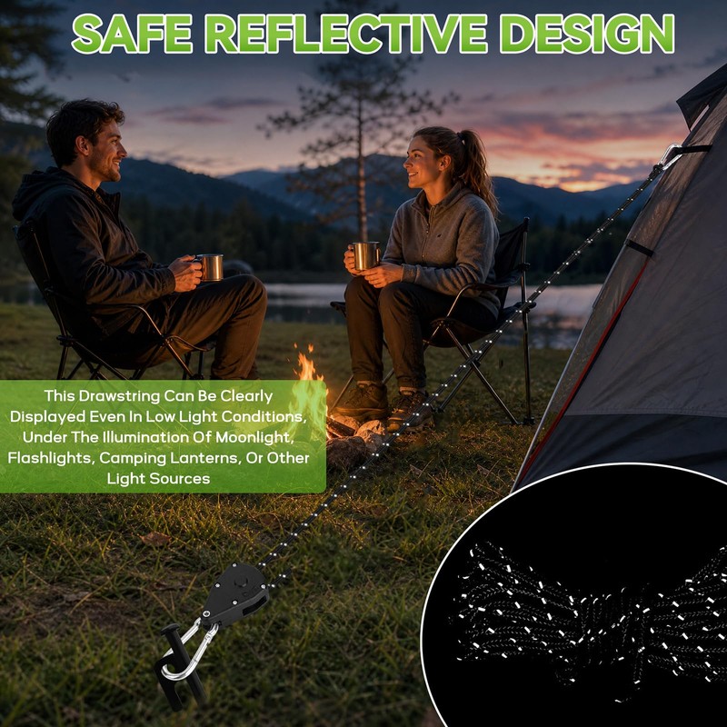6 Pcs Tent Guy Ropes, 4 m×4 mm, Reflective, Nylon,