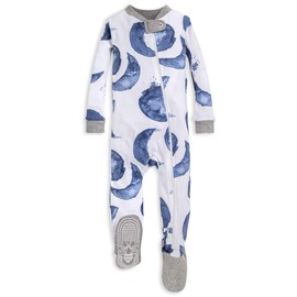Burt's Bees Baby Baby Girls Pajamas, Zip Front Non-Slip Footed Sleeper Pjs Toddler, Indigo Hello Moon, 12 Months