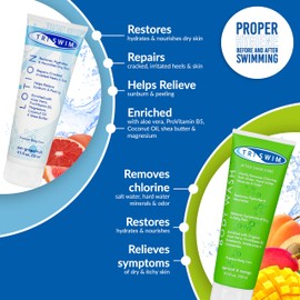 TRISWIM After Swim Body Care Bundle | Chlorine Removal Body Wash & Regeneration Lotion | Removes Chlorine, Salt & Hard Water Minerals While Repairing Dry Skin | Exotic Fruits Scent, 250+251 ml