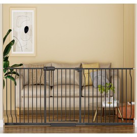 HOOOEN Extra Wide Baby Gate Extra Wide Extra Tall Dog Gates for Stairs Doorways Black Metal Tension Indoor Safety Gates with Pressure Mount 76.38-81.1 Inch