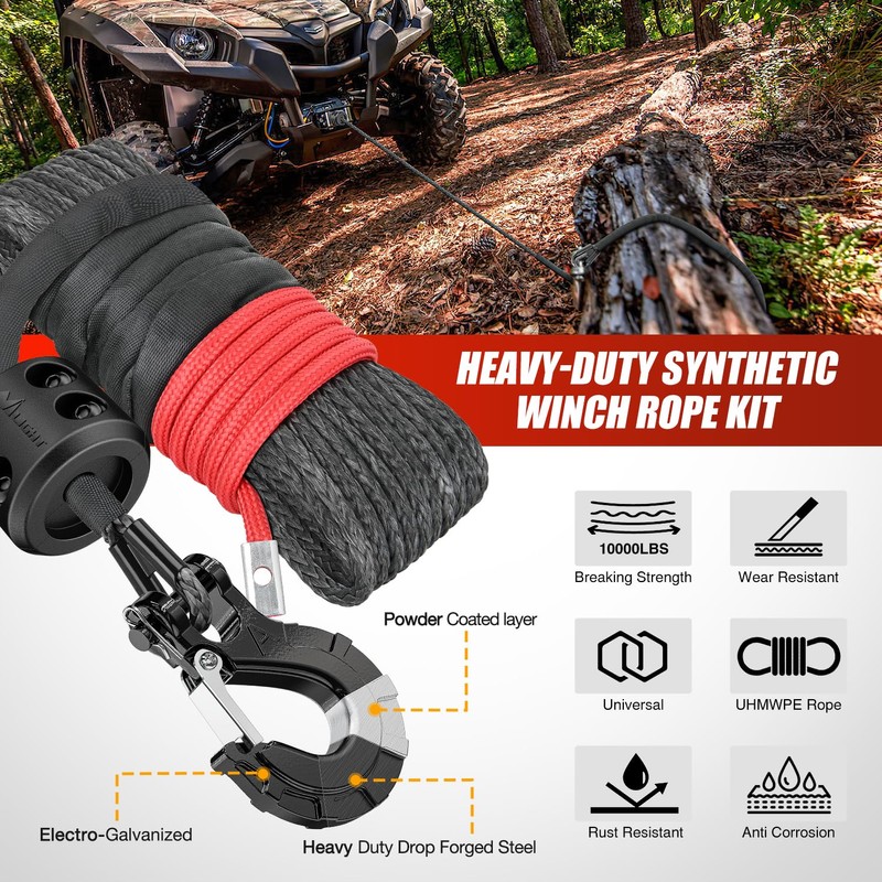 Nilight Winch Rope 1/4 Inch x 50 Feet Synthetic Winch