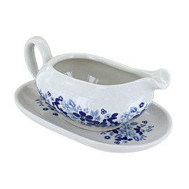 Blue Rose Polish Pottery - Blue Christiana Gravy Boat & Plate - 1.5 Cup Capacity - Perfect Gravy Boat for Holiday Dinners, Dinner Parties, and Everyday Dining