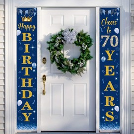 POPOYU 70th Birthday Banner Men Women, 70th Birthday Decoration Navy Blue, Birthday Banner 70th Birthday Party Decorations Background, Banner Gifts for Birthday Poster Door Banner Porch Sign