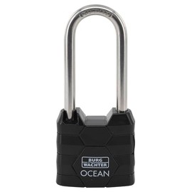 BURG-WÄCHTER Padlock with 2 Keys 6.3mm Shackle Thickness Marine Waterproof Solid Brass Body Double Locking Ocean 490 Ni HB 40 65 SB Black