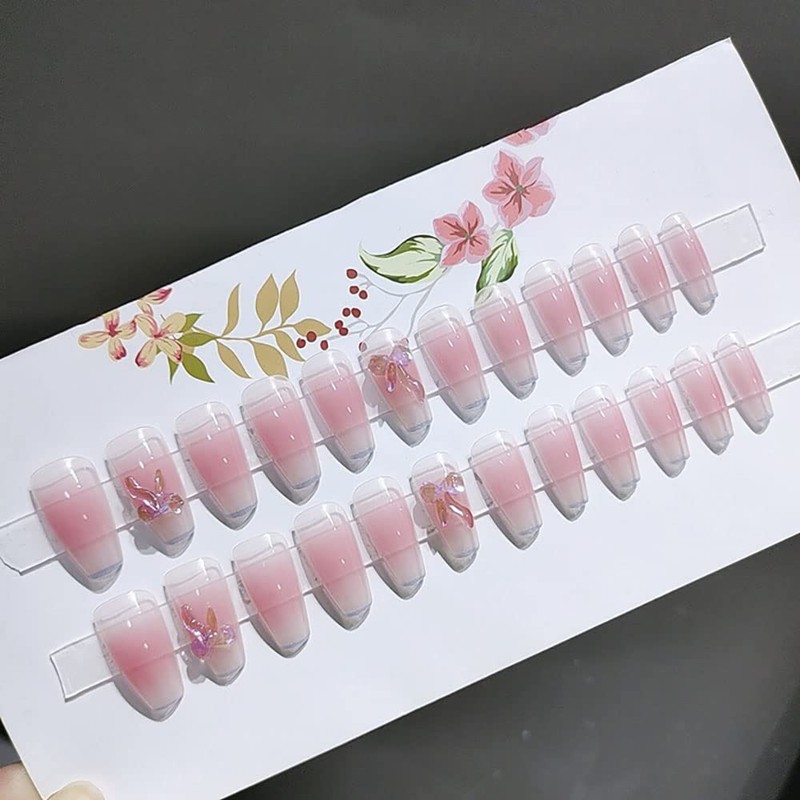 24 Nail Pieces, Ribbon, Pink, Art-of-Age Nail Tips, Receptions, Parties,