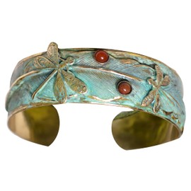 Elaine Coyne Dragonflies on Feather Wearable Art Cuff Bracelet - Semi-Precious Stones