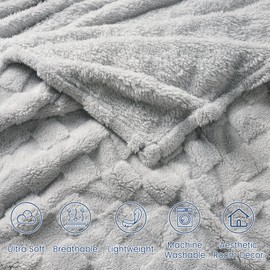 David's Home Checkered Fleece Blanket Queen Size, Cozy Soft Warmer Comfort Lightweight for All Season, Fuzzy Aesthetic Room Decor for Couch Sofa Bed, Gifts for Christmas,Birthdays，Light Grey，90 * 90"