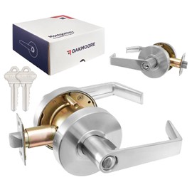 OAKMOORE Commercial Door Handle Locks | Heavy Duty Keyed Entry Grade 2 Knob for Office, School & Industrial Use | UL CUL & ADA Certified | Satin Finish | ANSI A156.2 | Entry Doors Lockset