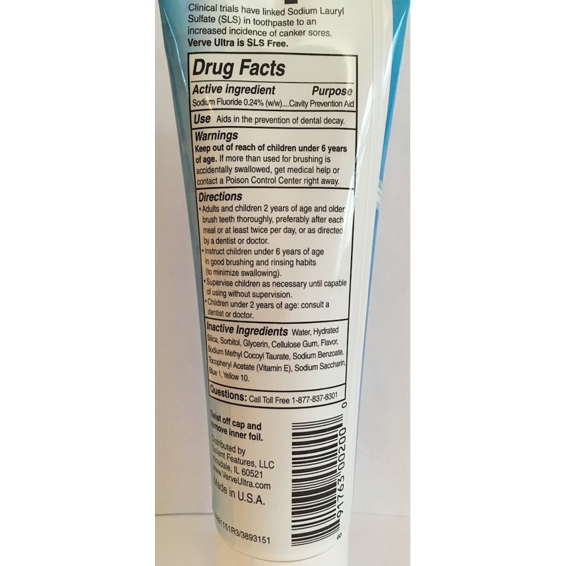 Verve Ultra SLS-Free Toothpaste with Fluoride, 4.5 oz.