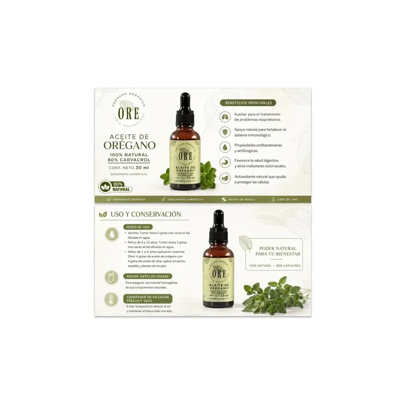 Aceite De Orégano, Ore, 30 Mls Gotero Individual Sabor Orégano