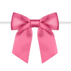 Rainbow Pana 120 Pack Twist Tie Bows for Treat Bags 3" Hot Pink Satin Ribbon Bows for Package Craft Gift Wrapping Decoration