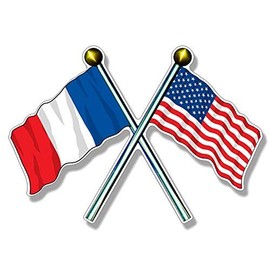 USA and France Flags on Poles Sticker (American French Proud Country Banner Vinyl Decal (3 x 5 inch)