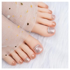 Nail Tips, 24 Pieces, Thumb Nail Seal, Foot False Nails, Nail Tips, Reusable, Gel Nail Tips, Summer Nails, Weddings, Coming-of-Age Ceremonies, Foot Nails, Easy Nail Removable, For Feet (J-200)