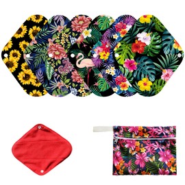 Juego de 7 almohadillas menstruales reutilizables que incluyen 1 mini bolsa húmeda + 6 almohadillas menstruales reutilizables lavables para mantenerse seco / almohadillas sanitarias para mujer / forro interior de mamá