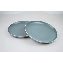 YöL Set of 4 Dinner Plates Tableware Round Dishes Solid Grey White Rim Stoneware