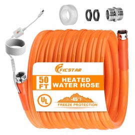 Ficstar 50FT Heated Drinking Water Hose for RV, Heated Water Hose Antifreeze to -45°F, 5/8" I.D. with 3/4" GHT Adapter, Lead and BPA Free,No Odor