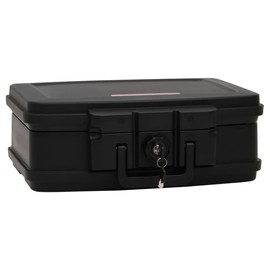 vidaXL Black Safe Box - Fireproof and Waterproof Polypropylene Safety Deposit Box with Key Lock Mechanism and Convenient Carrying Handle