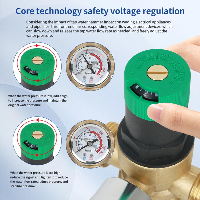 Backwash Filter, Pressure Regulator Water Filter with Pressure Gauge, Water