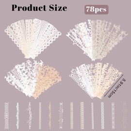URROMA 78 Pieces 4 Styles Openwork Lace Scrapbook Strips Paper Aesthetic Decorative Paper Accessories Kit for DIY Journals Art Collage Album Frame