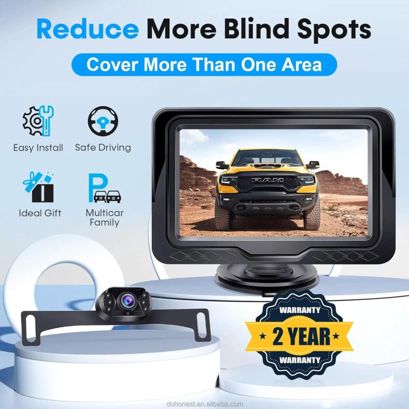 4.3 Inches Backup Camera Plug and Play: Waterproof clear Night