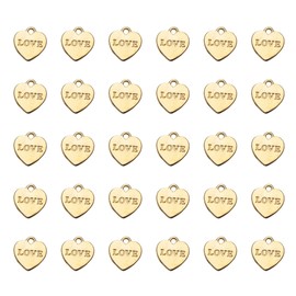Ruwado 30 Pcs Heart Shape Love Charms with Hooks Metal Cute Pendants for Jewelry Making Kits Necklace Bracelets Crafting DIY Scrapbooking Earring Keyring Christmas Thanksgiving Valentine’s Day (Gold)