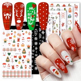 8 Sheets Christmas Nail Stickers for Women and Kids, 3D Christmas Nail Art Decals for Gel Nails, DIY Nails Charms with Santa Claus Gingerbread Man Elk Deer Snowman Snowflake Design