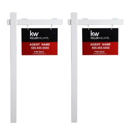 Kdgarden Vinyl PVC 6-Feet Real Estate Sign Post, Realtor Yard Sign Post for Open House and Home for Sale, 47" Arm Holds Up to 36" Sign, White with Flat Cap(No Sign), 2-PACK