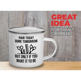 Flairy Land Hair Stylist Camper Mug 12oz - Hair Today Gone Tomorrow - Hair Stylist Gift Beautician Hairdresser Salon Barber Hairdo Cosmetoloist Scissors Blower