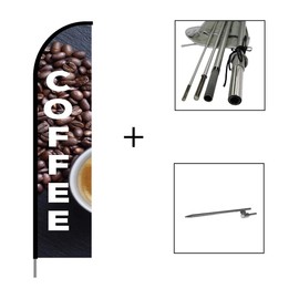 Coffee Cafe Bar Sign Banner Swooper Feather Flag Pole Kit Outdoor Business Advertising Display, 15ft