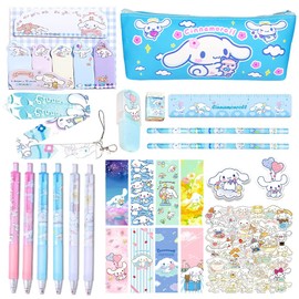 Cartoon School Supplies, Kawaii Gift Set, Including Pencil Case Rollerball Pens Pencils Fluorescent Pen Stickers Lanyard Ruler Eraser Sticky Note Brooch Bookmarks for Girls Kids Teens