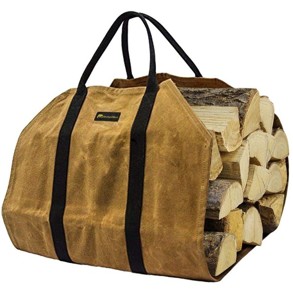 MyFirePlaceDirect Sturdy Waxed Canvas Firewood Log Carrier, Durable Firepalce Wood