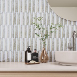 VaryPaper 10 Sheets Kitchen Backsplash Tiles Peel and Stick Long Fish Scale Tile Back Splash Stick on Tiles for Bathroom Waterproof Self Adhesive Wall Tiles Removable Sticky Vinyl Backsplash 12''x12''