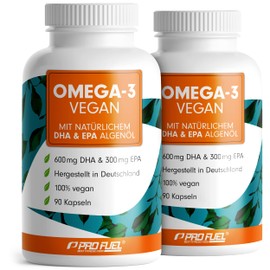 Omega-3 Vegan Capsules 180x - 2000 mg Algae Oil per Day - High Dose with 600 mg DHA + 300 mg EPA - High-Quality Omega-3 Algae Oil Capsules Vegan - DHA:EPA Ratio 2:1 - Laboratory Tested with Analysis
