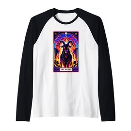 Funny Satanic Goat Tarot Card and Satan Beast Demonic Dark Raglan Baseball Tee